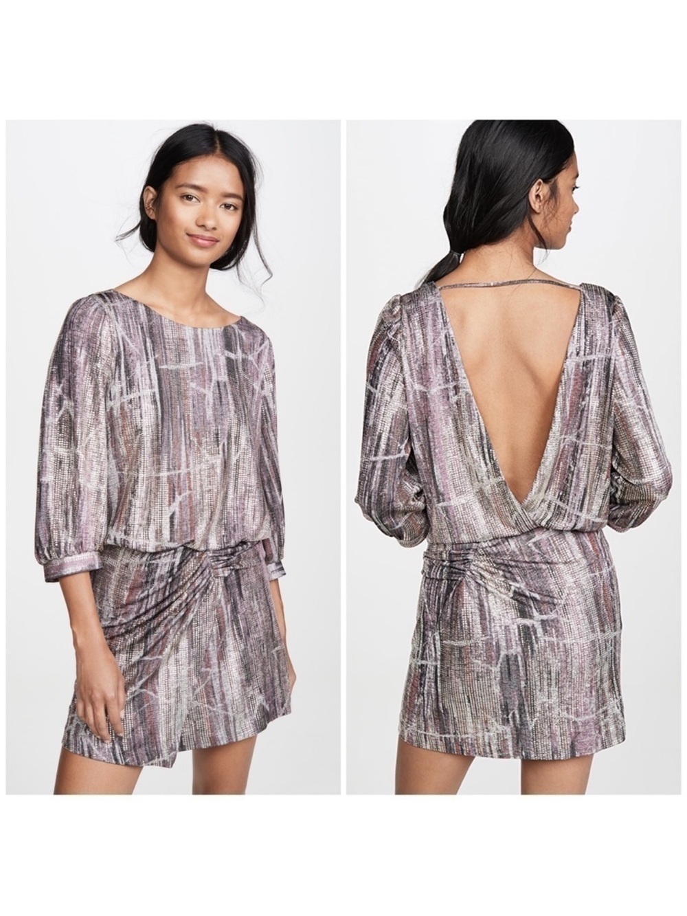 BA&SH Salina Lady Metallic Silver Gray Open Back Party Dress (US 8) $395 Retail